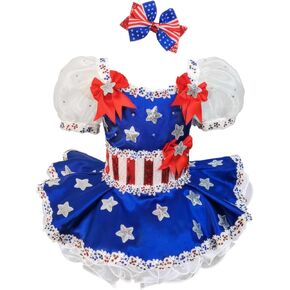 Handmade Infant Toddler Party Dress 4th of July Outfit Girl Summer Memorial Independence Day Princess Dress