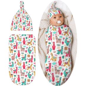 Llama Cartoon Newborn Swaddle Blanket for baby,Unisex Baby Stuff,Soft Sleep Sack for Boys Girls, with Beanie hat Set, Baby Swaddle Wrap for Baby Shower Infant