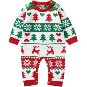 MAINESAKA Newborn Baby Girl Knit Sweater Jumpsuit Valentines Day Onesie Heart Print Long Pants Romper Fall Winter Clothes