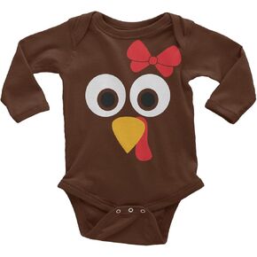 Threadrock Baby Girls' Turkey Face with Big Red Bow Long Sleeve Infant Bodysuit