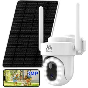 Allesin Solar Security Camera Wireless Outdoor, 3MP Sloar Cameras for Home Security with 14LEDs Spotlight Color Night Vision, 2.4GHz WiFi Only, IP65, AI Human Detection, 2-Way Talk, Cloud/SD Storage