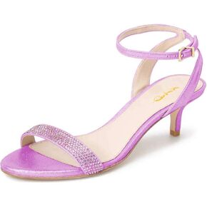 XYD Women Open Toe Ankle Strap Sandals Shoes Kitten Heel Rhinestones Studded Buckle Dance Casual Dating Pumps