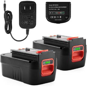 Powilling 2Pack 6.5Ah Replacement for Black and Decker 18V Lithium Battery HPB18 HPB18-OPE 244760-00 A1718 FS18FL FSB18 with Black & Decker 18Volt Charger
