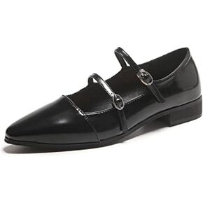 EFTCAL Women's Adjustable Double Strap Mary Janes, Pointed Toe Low Heel Flats, Dressy Comfortable Slip-on Dress Shoes