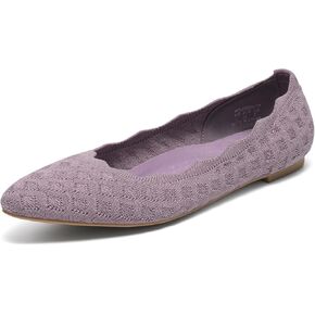 HEEZ Women's Ballet Flats, Slip On Shoes, Breathable Knit Dress Shoes with Pointed Toe for Ballerina Driving Walking, Flexible Anti-Slip TPR Outsole, Padded Bank Heel