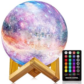 Moon Lamp, LOGROTATE Kids Night Light, 16 Colors Galaxy Lamp 3D Printing LED Moon Light with Stand, Remote&Touch Control, USB Rechargeable Gift for Women Kids Birthday, Bedroom Home Decor, 6.0 inch