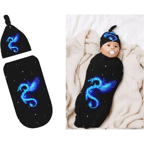 Fire Dragon Starry Sky Baby Stuff Newborn Swaddle and Hat Set Stretchy Soft Funny Baby Receiving Blanket Gifts for Infant Baby Boy Girl