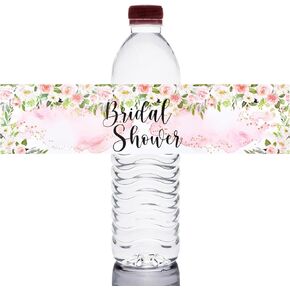 Wedding Water Bottle Labels, 50 Pcs Thank You White and Blue Rose Water Bottle Wraps Water Bottle Stickers for Birthday Baby Shower