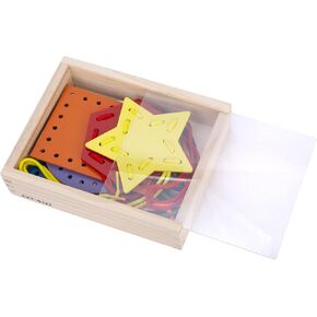 7 Pcs Wooden Lacing Cards for Toddlers, Lacing Shapes, Educational and Learning Montessori Activity for Kids, Double-Sided Shape Panels Wooden Threading Toy
