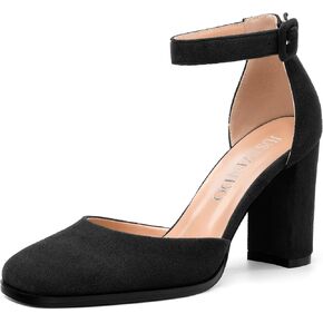 Square Toe Chunky Heels for Women, 3-Inch Block High Heels Women's Pumps for Wedding, Party, Dress Shoes