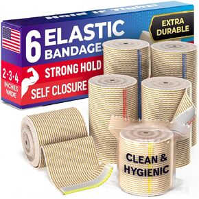 Premium Elastic Bandage Wrap - 6" (2pk) - Strong Compression - Self-Closing Reusable Bandages for Legs, Knee, Abdomen, Lymphedema - Body Wrap