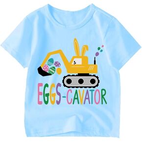 Kids Easter Shirt Boys Girls Eggs Hunts Tractor Monster Truck Graphic Tees Toddler Easter Bunny Short Sleeve T-Shirt Top