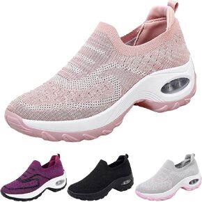 Women's Knit Mesh Orthopedic Platform Sneakers with Air Cushion Arch Support Lightweight Breathable Non Slip Walking Shoes for Workout Jogging Work Loafers