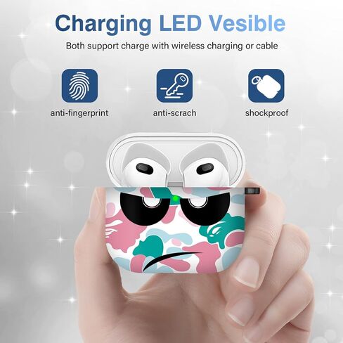 Youtec Compatible with Airpods 3rd Generation Case with Lanyard,Airpods Case Portable & Shockproof for Women Men,Black and White Five-Pointed Star in Kuwait