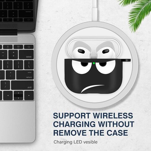 Youtec متوافق مع حافظة Airpods الجيل الثالث مع حبل قصير، حافظة Airpods محمولة ومقاومة للصدمات للنساء والرجال، نجمة خماسية باللونين الأسود والأبيض in Kuwait