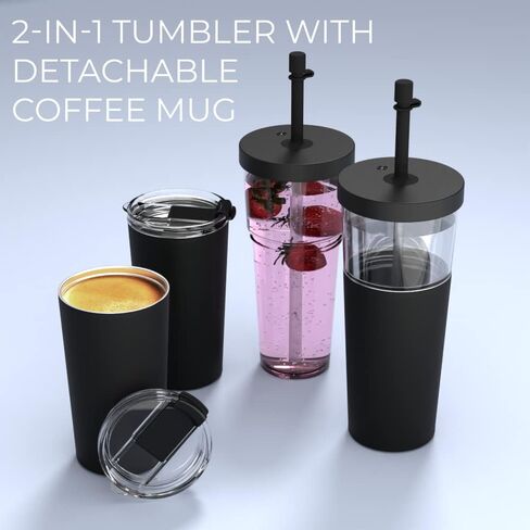 كوب asobu Sippy مزدوج الجدار من الفولاذ المقاوم للصدأ مع ماصة سيليكون مرنة، 20 أونصة (أزرق فاتح) in Kuwait
