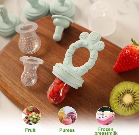 7-in-1 Baby Food Fruit Feeder with 3 Size Pacifier Pouches & Interchangeable Heads | Breastmilk Popsicles Teether | Multi-Function Infant Teething Toy & Soother | Complete Self-Feeding Set in Saudi Arabia