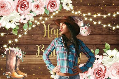 5x3ft Western Happy Birthday Backdrop Pink Flowers Rustic Country Wooden Wall Cowgirl Photography Background Girls Birthday Party Decorations Banner Photo Studio Props in Saudi Arabia