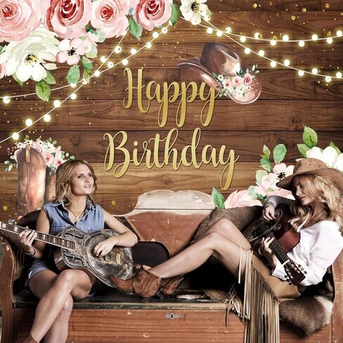 5x3ft Western Happy Birthday Backdrop Pink Flowers Rustic Country Wooden Wall Cowgirl Photography Background Girls Birthday Party Decorations Banner Photo Studio Props in Saudi Arabia