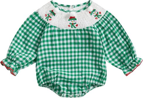 YINGISFITM Newborn Infant Baby Girl Christmas Outfit Santa Long Sleeve Plaid Bubble Romper First 1st Christmas Girl Clothes in Kuwait