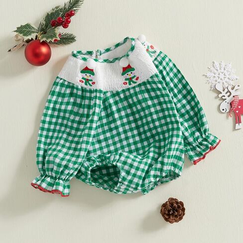 YINGISFITM Newborn Infant Baby Girl Christmas Outfit Santa Long Sleeve Plaid Bubble Romper First 1st Christmas Girl Clothes in Kuwait
