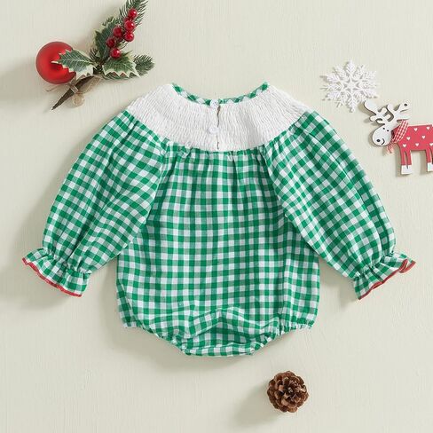 YINGISFITM Newborn Infant Baby Girl Christmas Outfit Santa Long Sleeve Plaid Bubble Romper First 1st Christmas Girl Clothes in Kuwait
