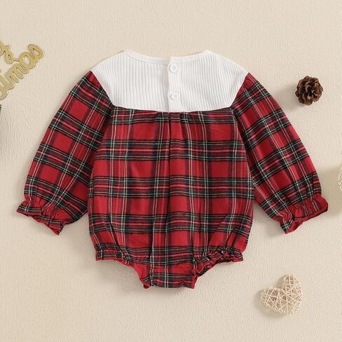 YINGISFITM Newborn Infant Baby Girl Christmas Outfit Santa Long Sleeve Plaid Bubble Romper First 1st Christmas Girl Clothes in Kuwait
