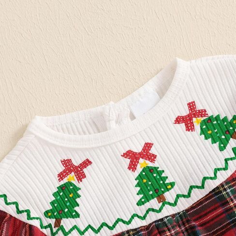 YINGISFITM Newborn Infant Baby Girl Christmas Outfit Santa Long Sleeve Plaid Bubble Romper First 1st Christmas Girl Clothes in Kuwait