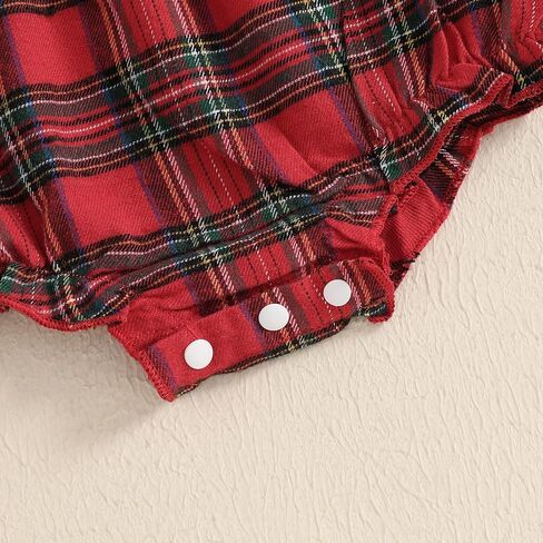 YINGISFITM Newborn Infant Baby Girl Christmas Outfit Santa Long Sleeve Plaid Bubble Romper First 1st Christmas Girl Clothes in Kuwait