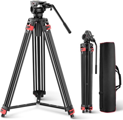 NEEWER 78" Carbon Fiber Video Tripod with Fluid Head, One Step Release Lock Tripod with 6 Level Dynamic Counterbalance, 4 Level Pan/Tilt Damping, Mid Spreader, Dual Mode QR Plate, Max Load 18lb, LL55 in Saudi Arabia