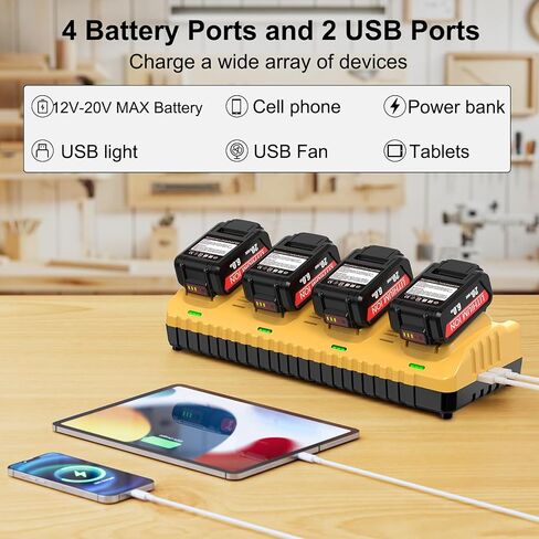Replacement Charger for Dewalt 12V 20V MAX Chager DCB104, 4-Port, Rapid Charge, 2 USB Ports in Saudi Arabia