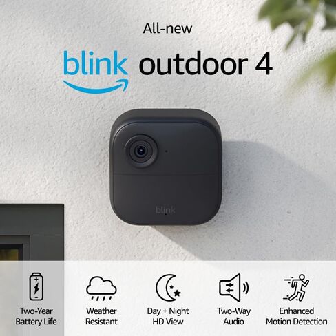 Blink Outdoor 4 (4th Gen) + Blink Mini – Smart security camera, two-way talk, HD live view, motion detection, set up in minutes, Works with Alexa – 6 camera system + Mini (Black) in Saudi Arabia