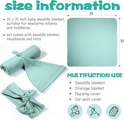 4 مجموعات من قماط حديثي الولادة وعصابة رأس مجموعة قماط قطنية مجموعة لف تلقي بطانيات قماط قابلة للتمدد قماط ومجموعة فيونكة لحديثي الولادة وقبعة وقماط لحديثي الولادة (أخضر فاتح، رمادي، وردي، كاكي فاتح) in Kuwait