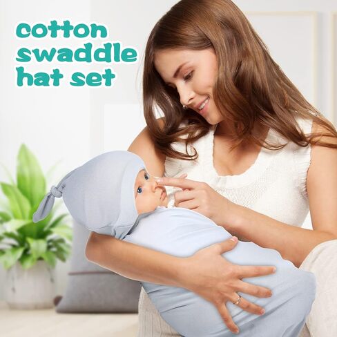 4 مجموعات من قماط حديثي الولادة وعصابة رأس مجموعة قماط قطنية مجموعة لف تلقي بطانيات قماط قابلة للتمدد قماط ومجموعة فيونكة لحديثي الولادة وقبعة وقماط لحديثي الولادة (أخضر فاتح، رمادي، وردي، كاكي فاتح) in Kuwait