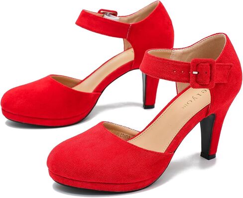 LIURUIJIA Mary Jane Heels for Women Platform Pumps Closed Toe Suede Ankle Strap Comfort Dress Shoes for Wedding Office Party in Saudi Arabia
