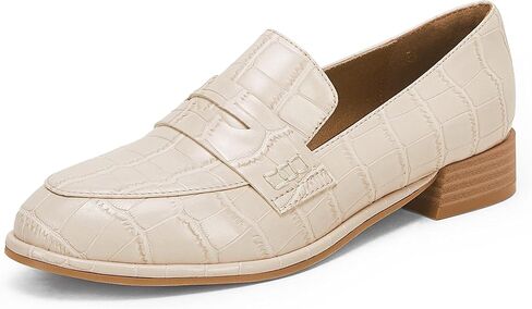 Coutgo Womens Classic Penny Loafers Crocodile Print Casual Mid Stacked Heel Comfort Slip On Office Oxford Dress Shoes in Saudi Arabia