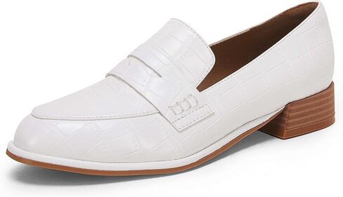 Coutgo Womens Classic Penny Loafers Crocodile Print Casual Mid Stacked Heel Comfort Slip On Office Oxford Dress Shoes in Saudi Arabia