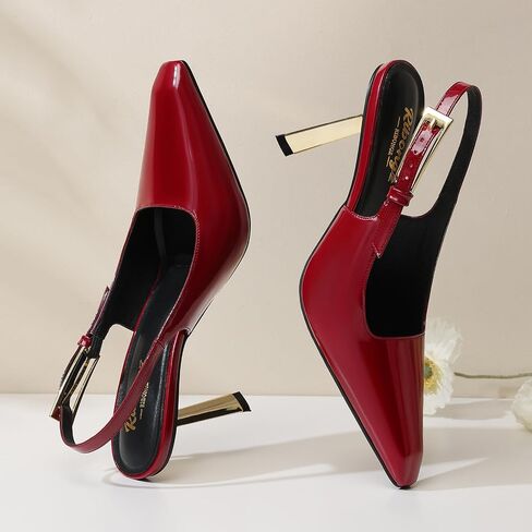 RIBONGZ Slingback Kitten Heels for Womens Pumps Closed Pointed Toe Stiletto Heels Sexy Wedding Bride Prom Party Evening Dressy Shoes in Saudi Arabia