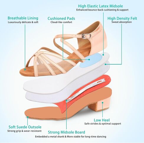 Low Heel Ballroom Dance Shoes Women Latin Salsa Practice Dancing Shoes 1.5 Inch Heel ZB14 in Saudi Arabia