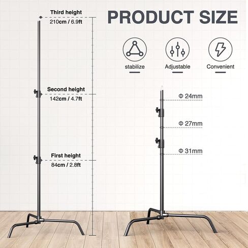 حامل إضاءة EMART C للتصوير الفوتوغرافي - أقصى ارتفاع 6.9 قدم/210 سم مع حقيبة حمل لمصباح فيديو LED، وإضاءة التصوير الفوتوغرافي في الاستوديو in Kuwait