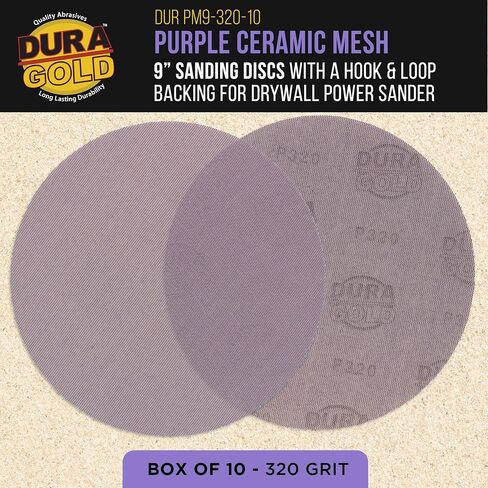 Dura-Gold Premium 320 Grit 9" Purple Ceramic Mesh Sanding Discs, Box of 10 - Dustless Hook & Loop Backing Sandpaper for Drywall Power Sander - Long-Lasting Fast Cut Abrasive, Anti-Clog Sanding Screen in Saudi Arabia