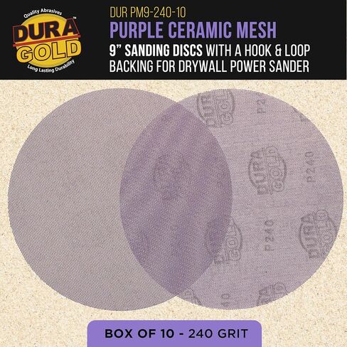 Dura-Gold Premium 320 Grit 9" Purple Ceramic Mesh Sanding Discs, Box of 10 - Dustless Hook & Loop Backing Sandpaper for Drywall Power Sander - Long-Lasting Fast Cut Abrasive, Anti-Clog Sanding Screen in Saudi Arabia