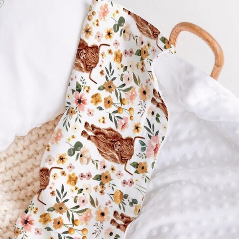 HawSkgFub Highland Cow Pink Floral Mink Baby Blankets with Dotted Backing Girls Shower Gift, Western Cowgirl Flower Double Layer Nursery Swaddle, Soft Newborn Infant Toddler Bed Crib Bedding 30 x 40 in Saudi Arabia