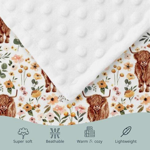 HawSkgFub Highland Cow Pink Floral Mink Baby Blankets with Dotted Backing Girls Shower Gift, Western Cowgirl Flower Double Layer Nursery Swaddle, Soft Newborn Infant Toddler Bed Crib Bedding 30 x 40 in Saudi Arabia