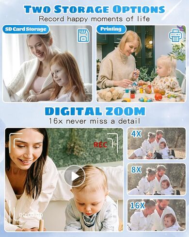 كاميرا للأطفال، كاميرا طباعة فورية للأطفال 1080 بكسل HD كاميرا رقمية وكاميرات فيديو للأطفال الصغار مع بطاقة SD 32 جيجا، هدايا عيد الميلاد لعيد الميلاد لـ 3 4 5 6 7 8 9 10 11 عامًا من الفتيات والأولاد in Kuwait