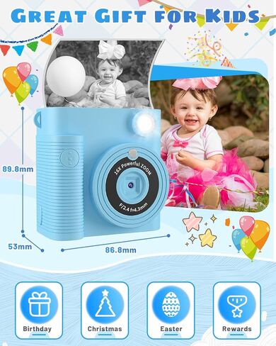 كاميرا للأطفال، كاميرا طباعة فورية للأطفال 1080 بكسل HD كاميرا رقمية وكاميرات فيديو للأطفال الصغار مع بطاقة SD 32 جيجا، هدايا عيد الميلاد لعيد الميلاد لـ 3 4 5 6 7 8 9 10 11 عامًا من الفتيات والأولاد in Kuwait