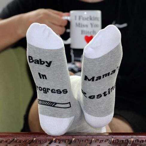 LEVLO Pregnancy Announcement Gifts New Mom Socks Mama's Resting Baby In Progress Socks for Expecting Mom (2 Pairs/Set) in Saudi Arabia