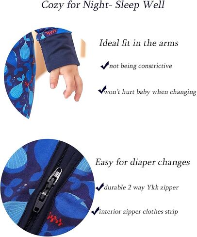JunNeng Baby Boy Pajamas, Rayon from Bamboo Baby Sleeper with Mitts | 2 Way Zipper Romper, Fold-Over Mitts, Non-Slip for 6-18 Months, Snug&Breathable, Soft for All Seasons in Saudi Arabia