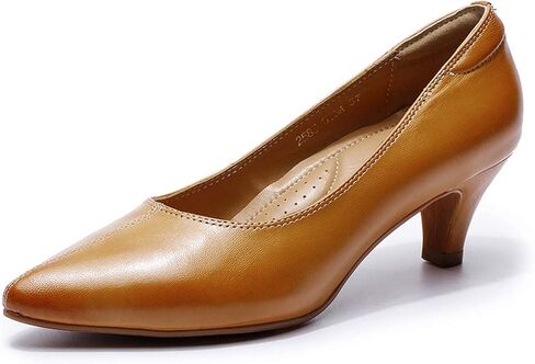 Mona flying Women's Leather Pump Med Heel Pointed Toe Office Dress Shoes for Ladies in Kuwait