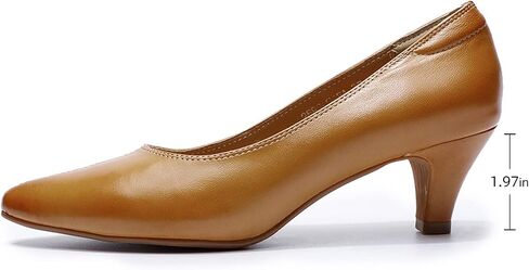 Mona flying Women's Leather Pump Med Heel Pointed Toe Office Dress Shoes for Ladies in Kuwait